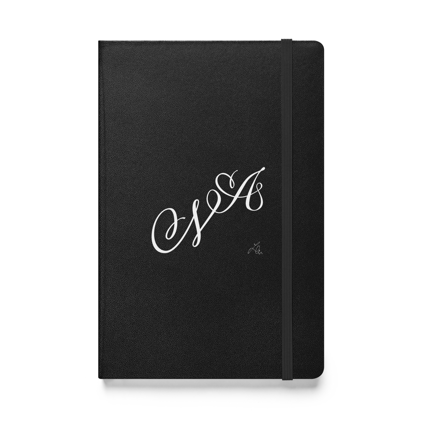 hardcover bound notebook with personalised calligraphy-logo