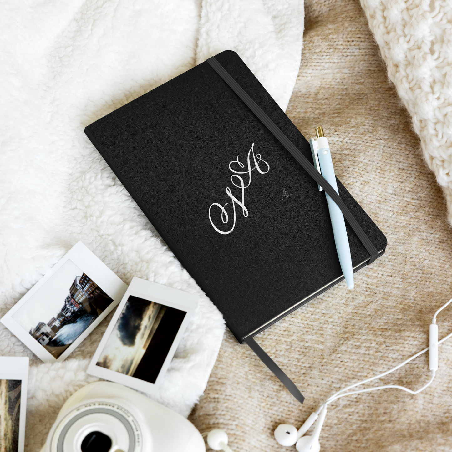 hardcover bound notebook with personalised calligraphy-logo