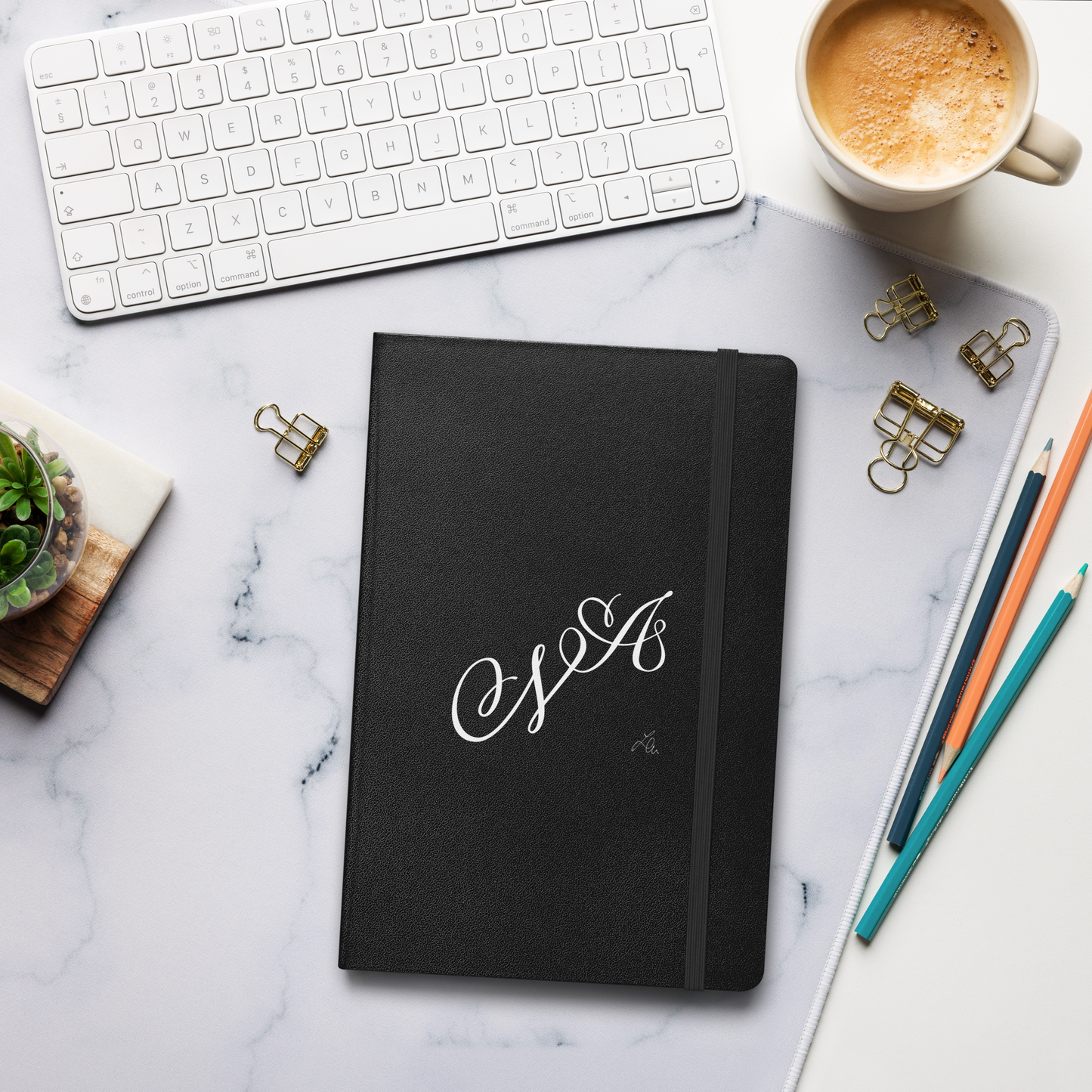 hardcover bound notebook with personalised calligraphy-logo