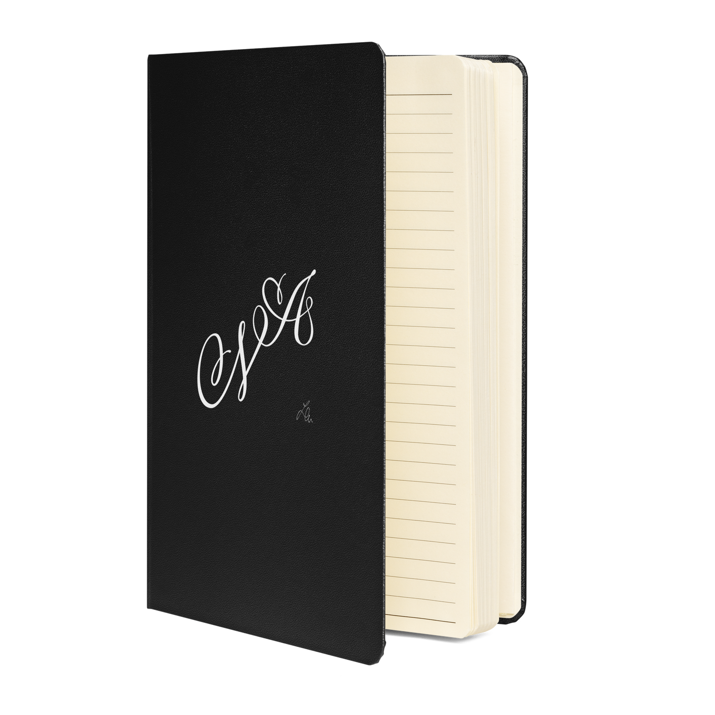 hardcover bound notebook with personalised calligraphy-logo