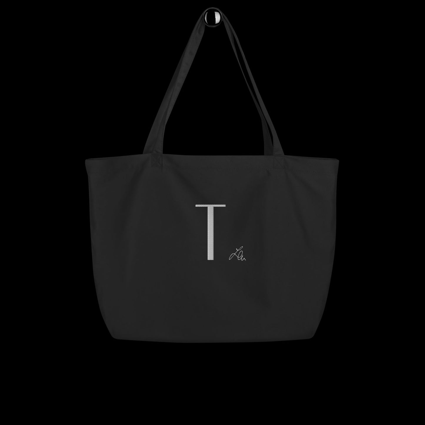 large organic tote bag - personalised embroidered with the chosen initial