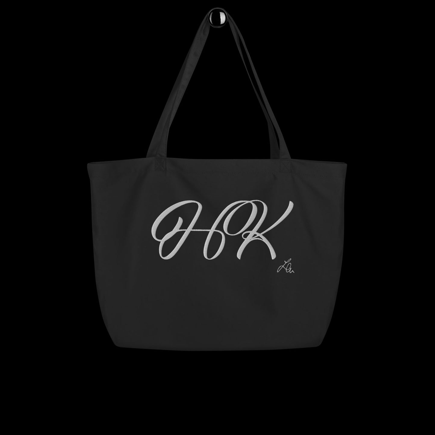 large organic tote bag personalised with calligraphyc initials