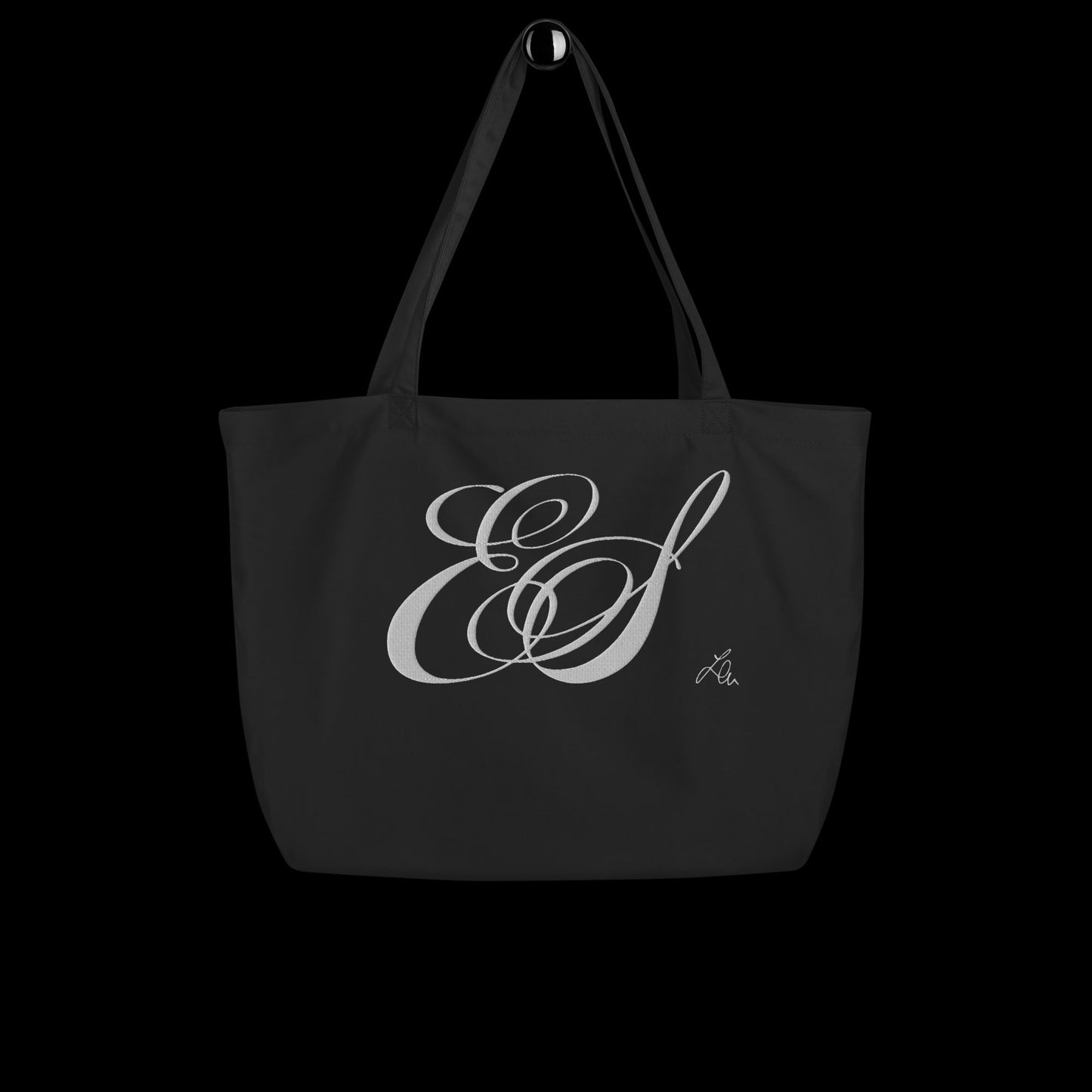 large organic tote bag personalised with calligraphyc initials