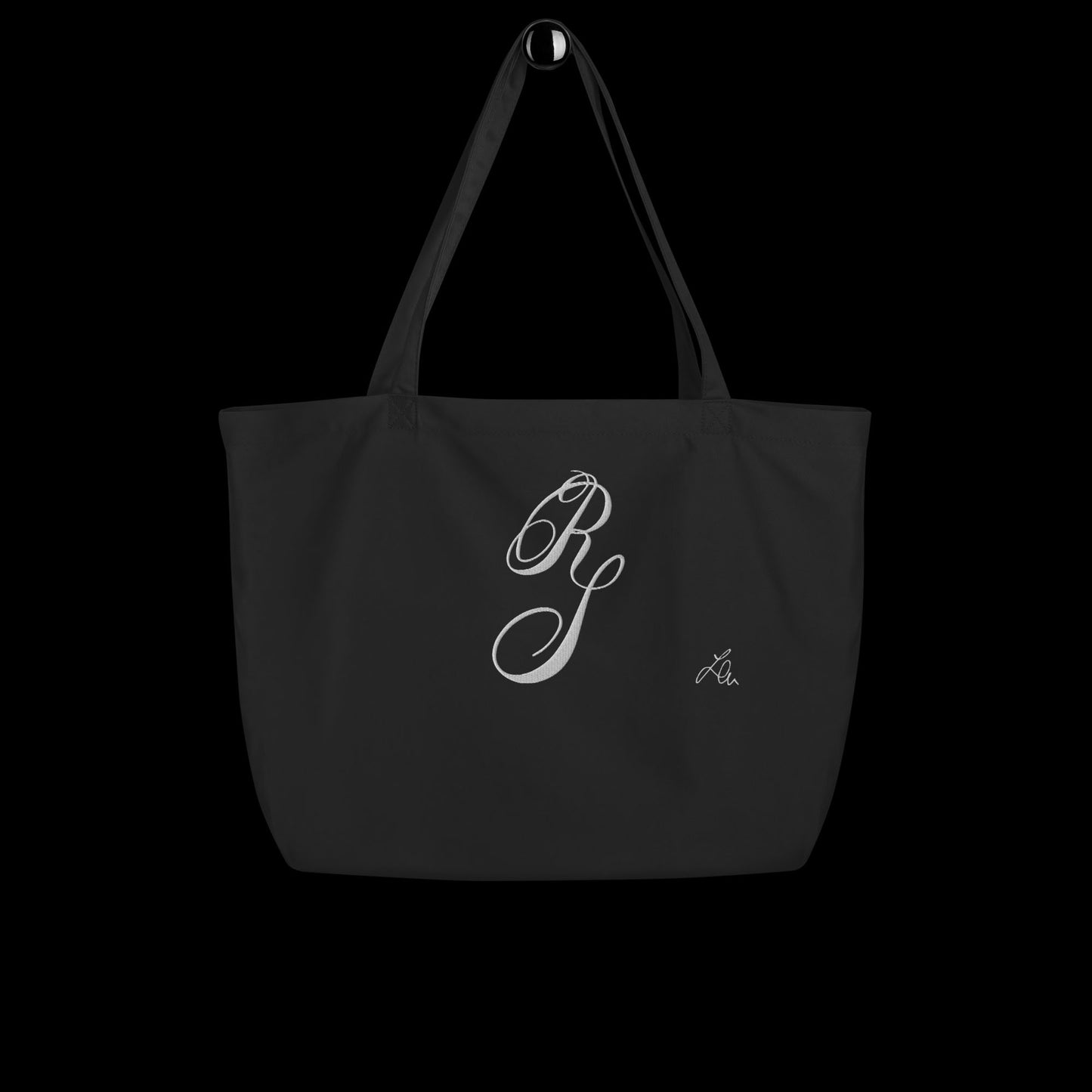 large organic tote bag personalised with calligraphyc initials