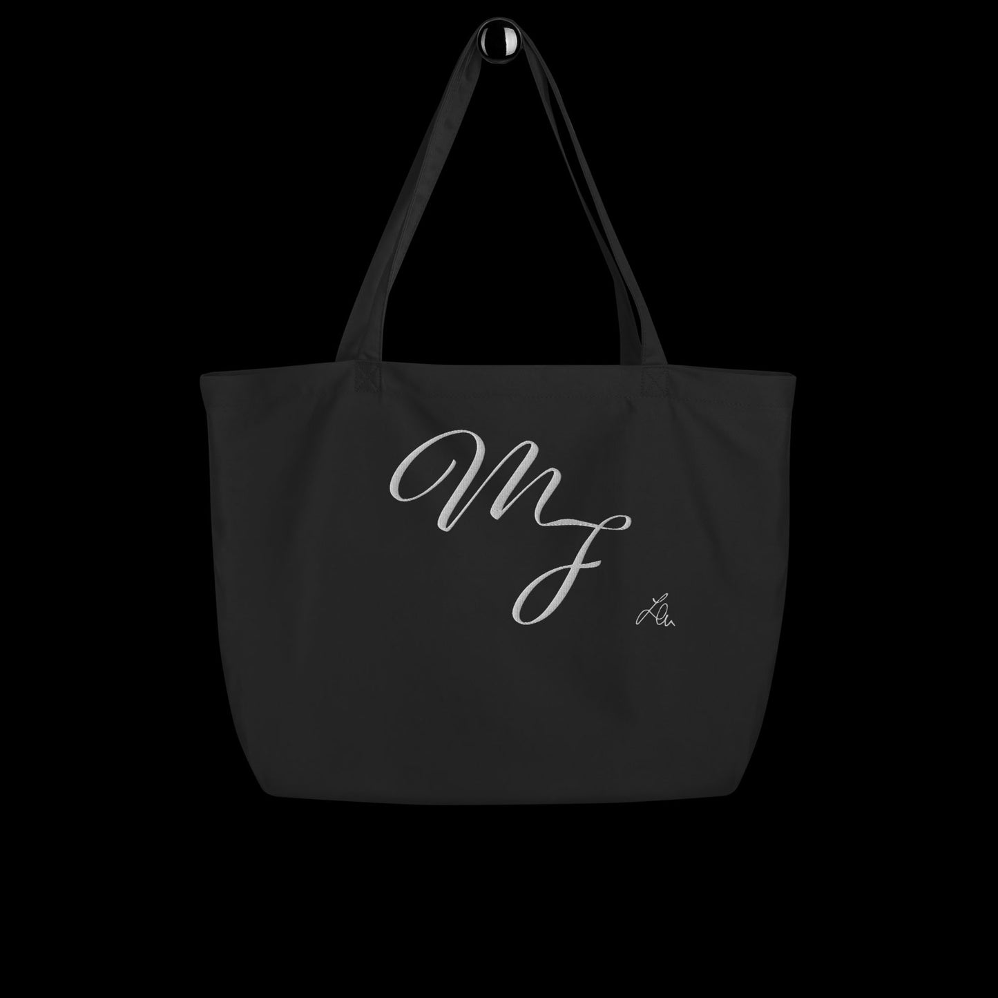 large organic tote bag personalised with calligraphyc initials