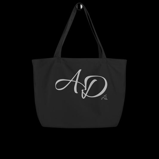 large organic tote bag personalised with calligraphyc initials