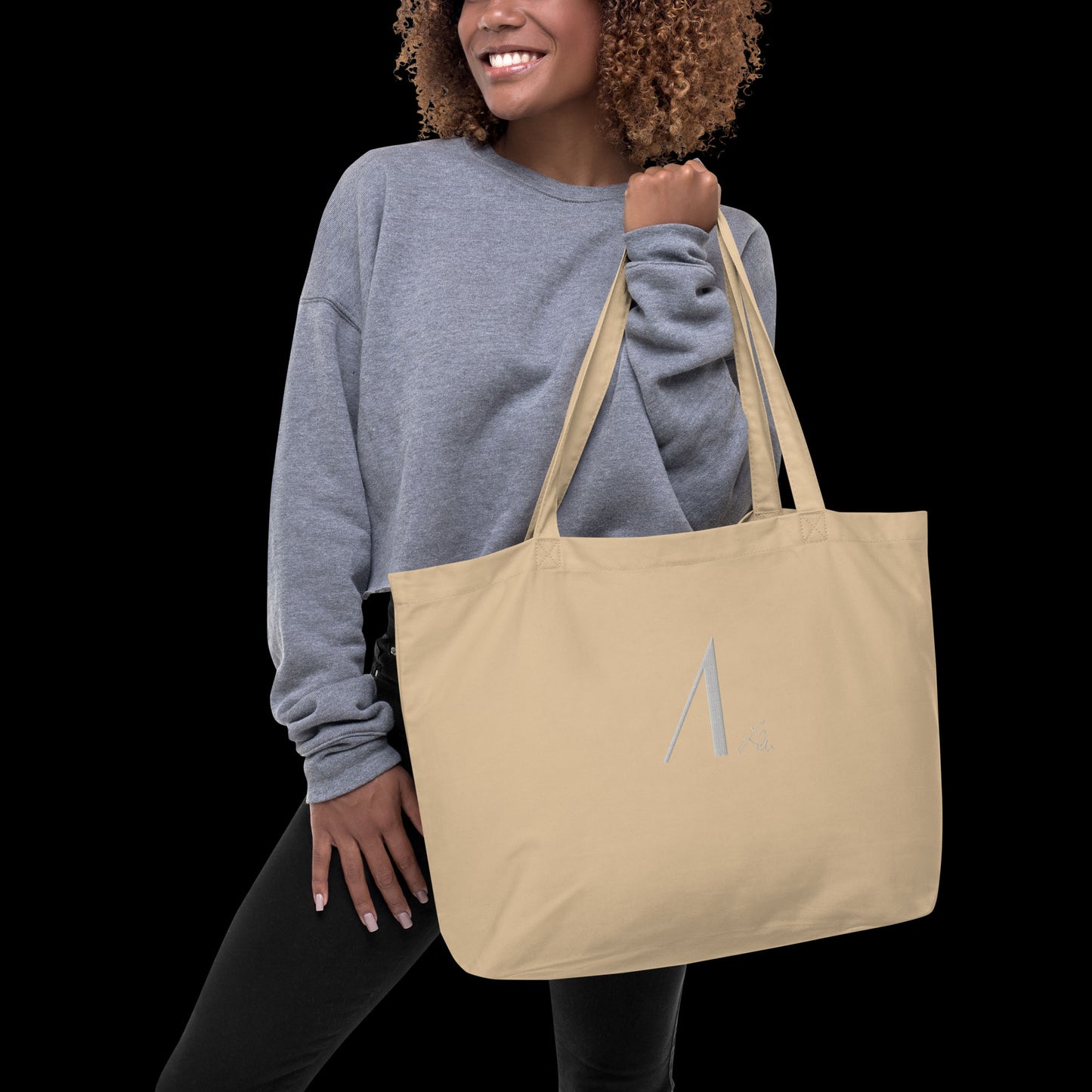 large organic tote bag - personalised embroidered with the chosen initial