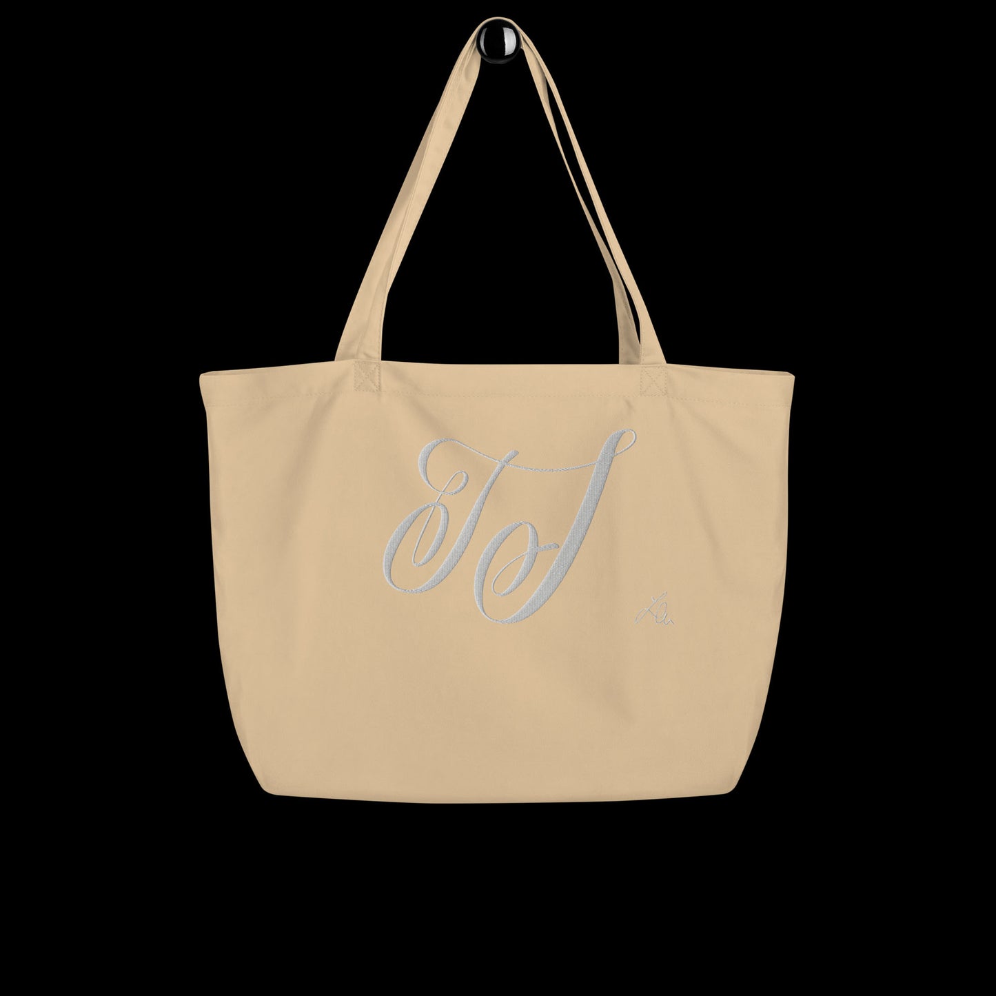 large organic tote bag personalised with calligraphyc initials