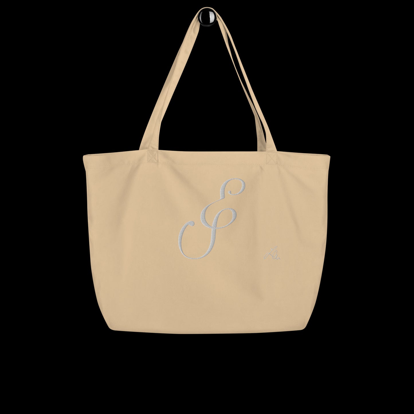 large organic tote bag personalised with calligraphyc initials