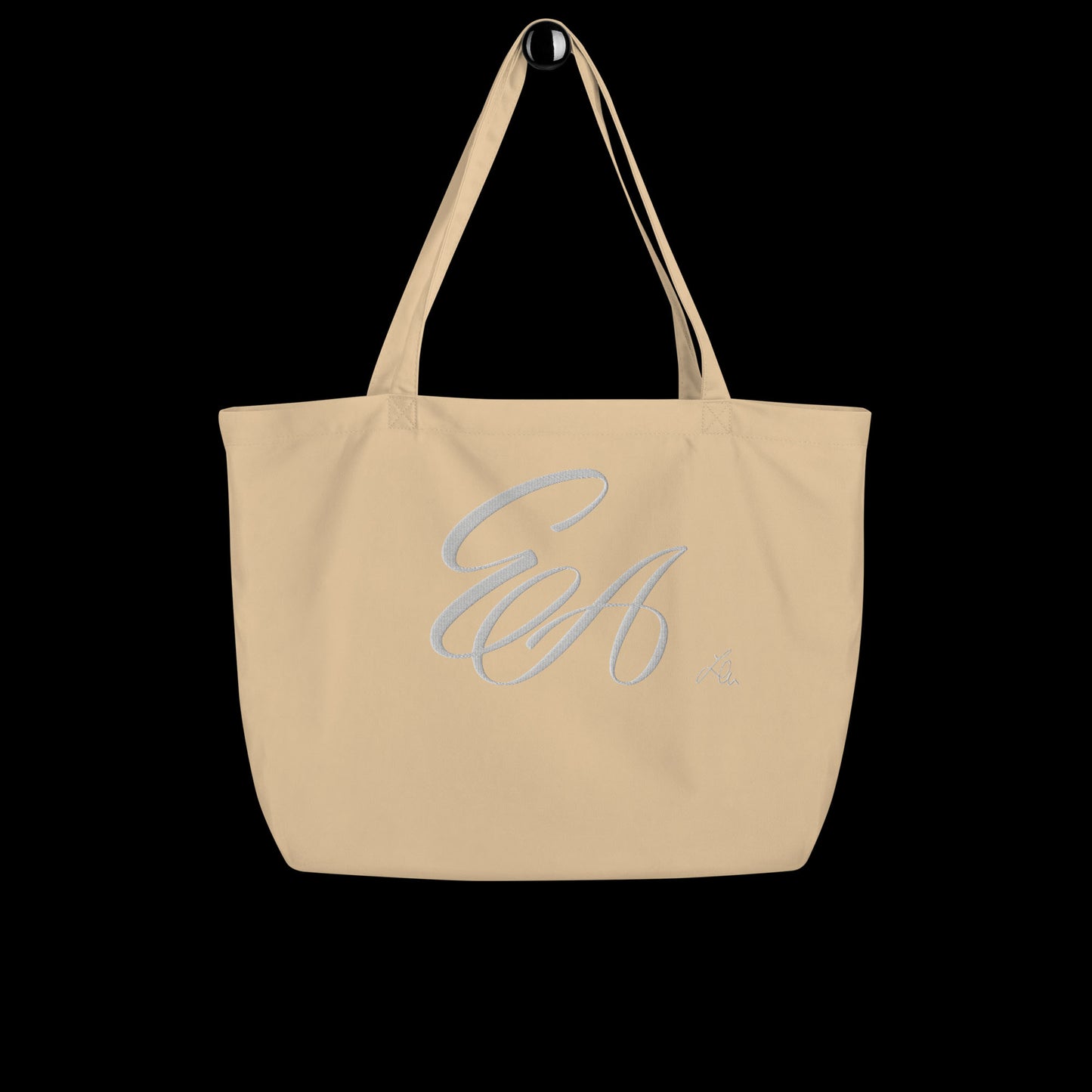 large organic tote bag personalised with calligraphyc initials