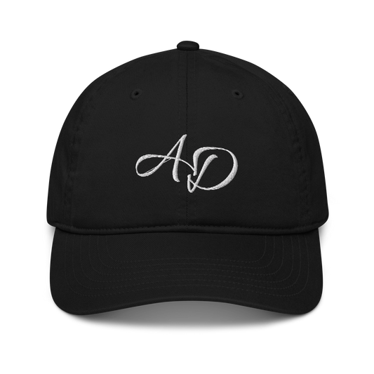 organic dad hat personalised with calligraphic initials