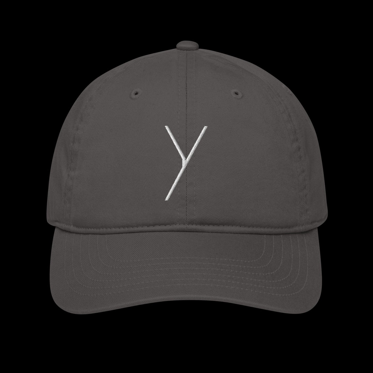 organic baseball hat personalised with embroidery of the chosen first letter as a special gift idea