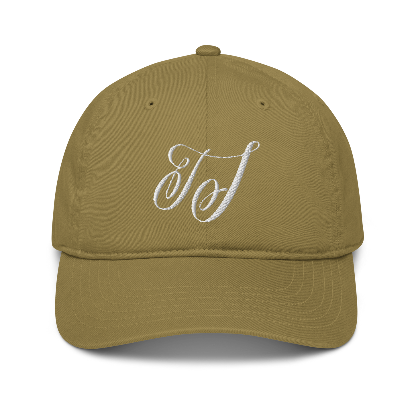 organic dad hat personalised with calligraphic initials