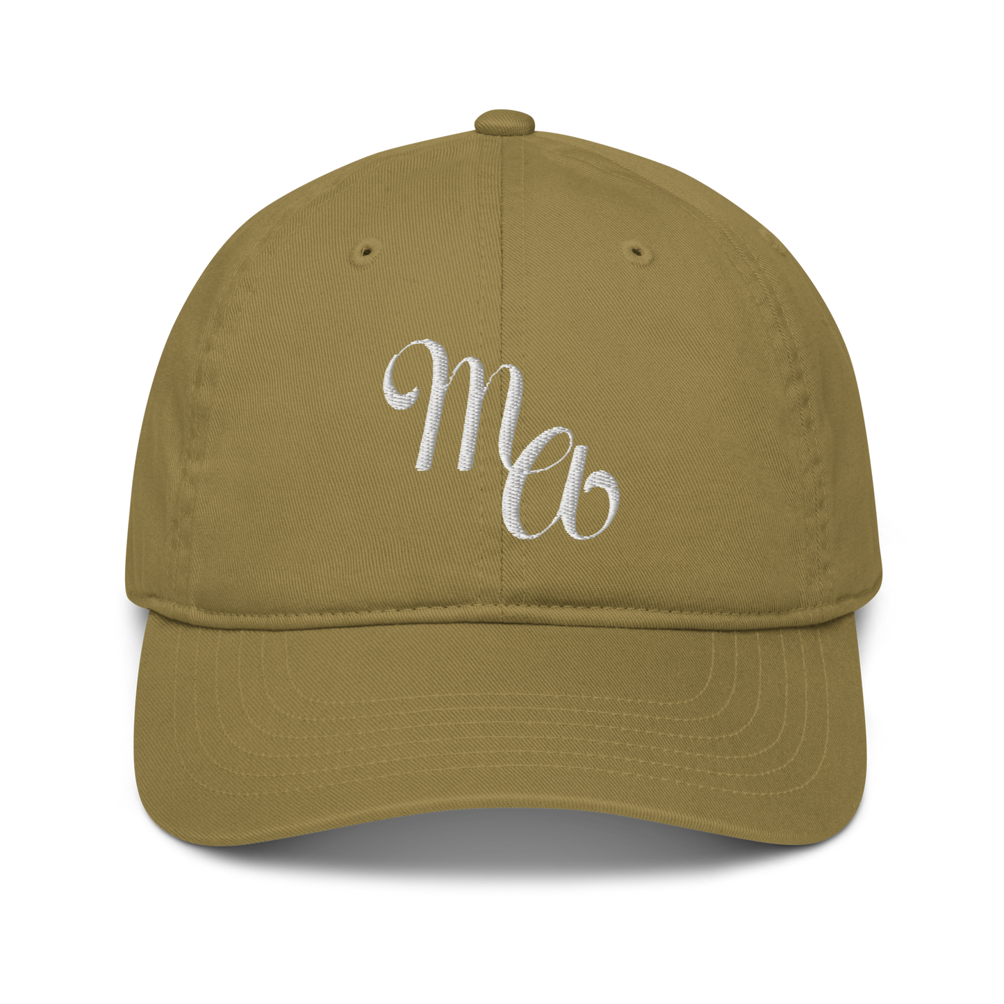 organic dad hat personalised with calligraphic initials