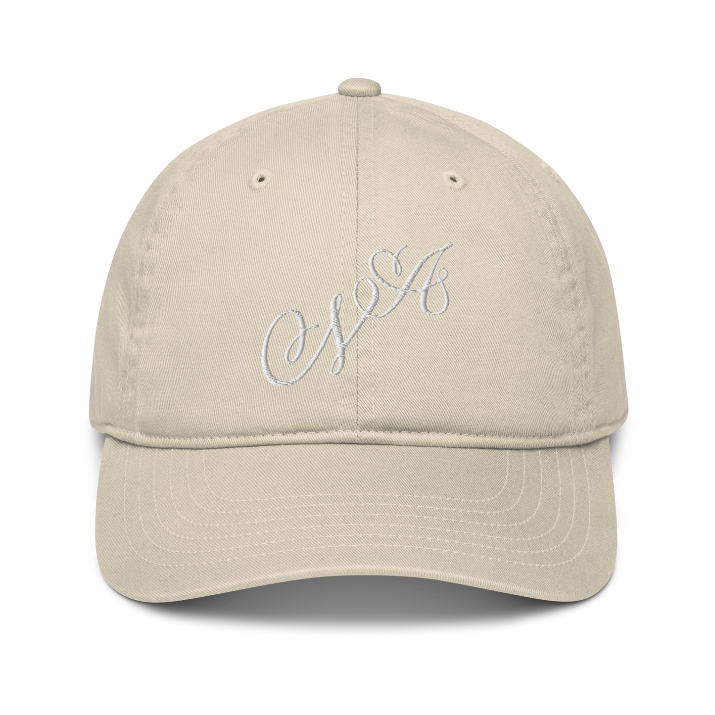 organic dad hat personalised with calligraphic initials