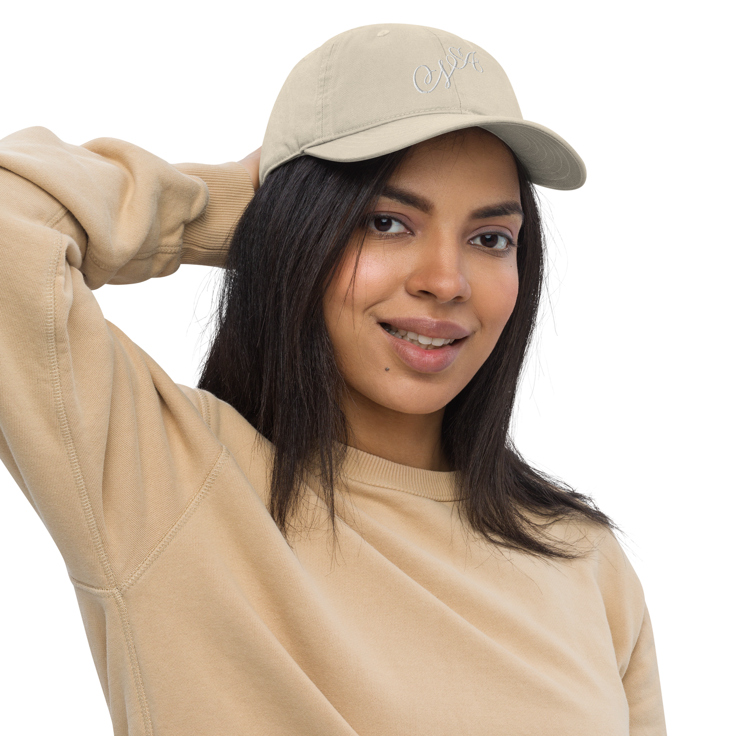 organic dad hat personalised with calligraphic initials