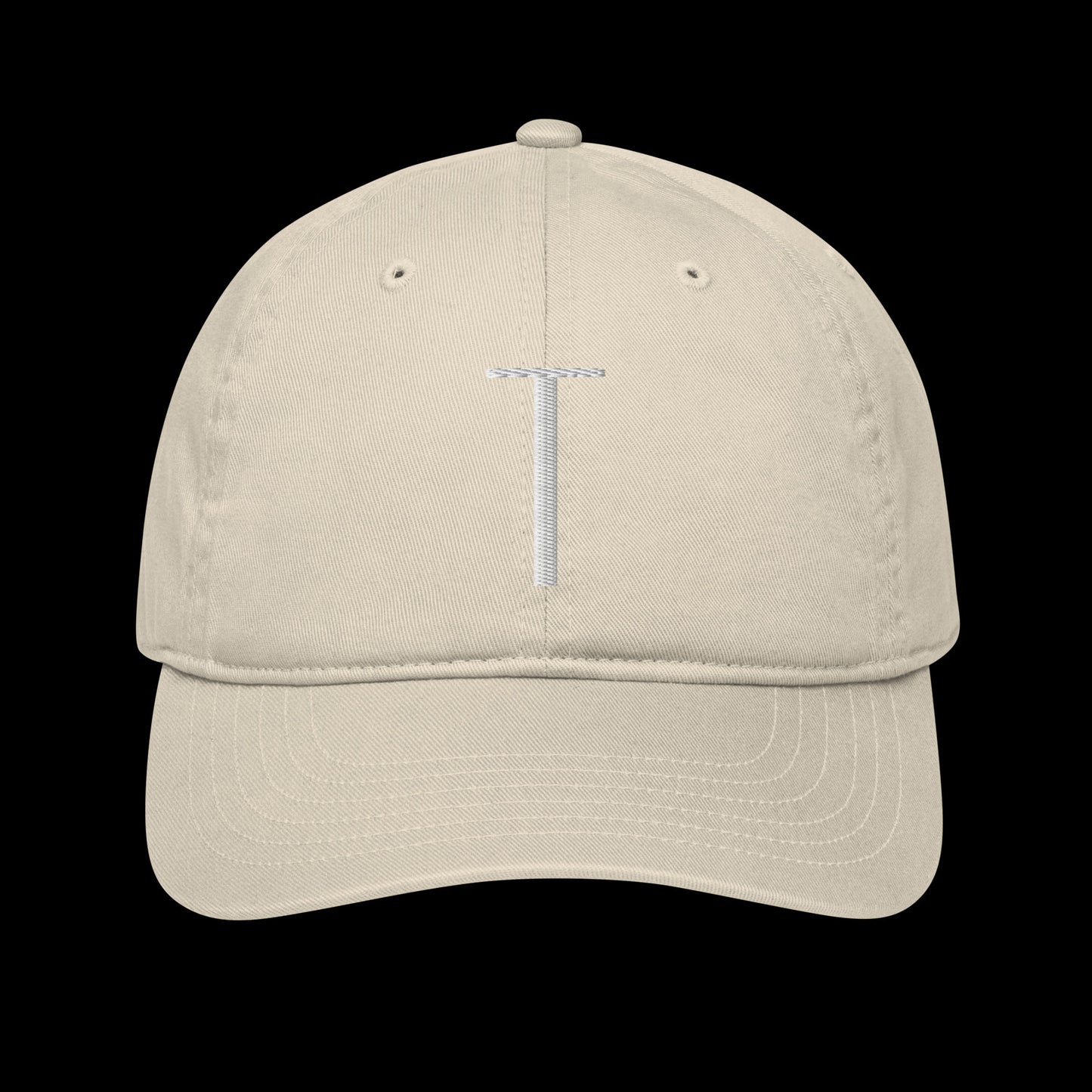 organic baseball hat personalised with embroidery of the chosen first letter as a special gift idea