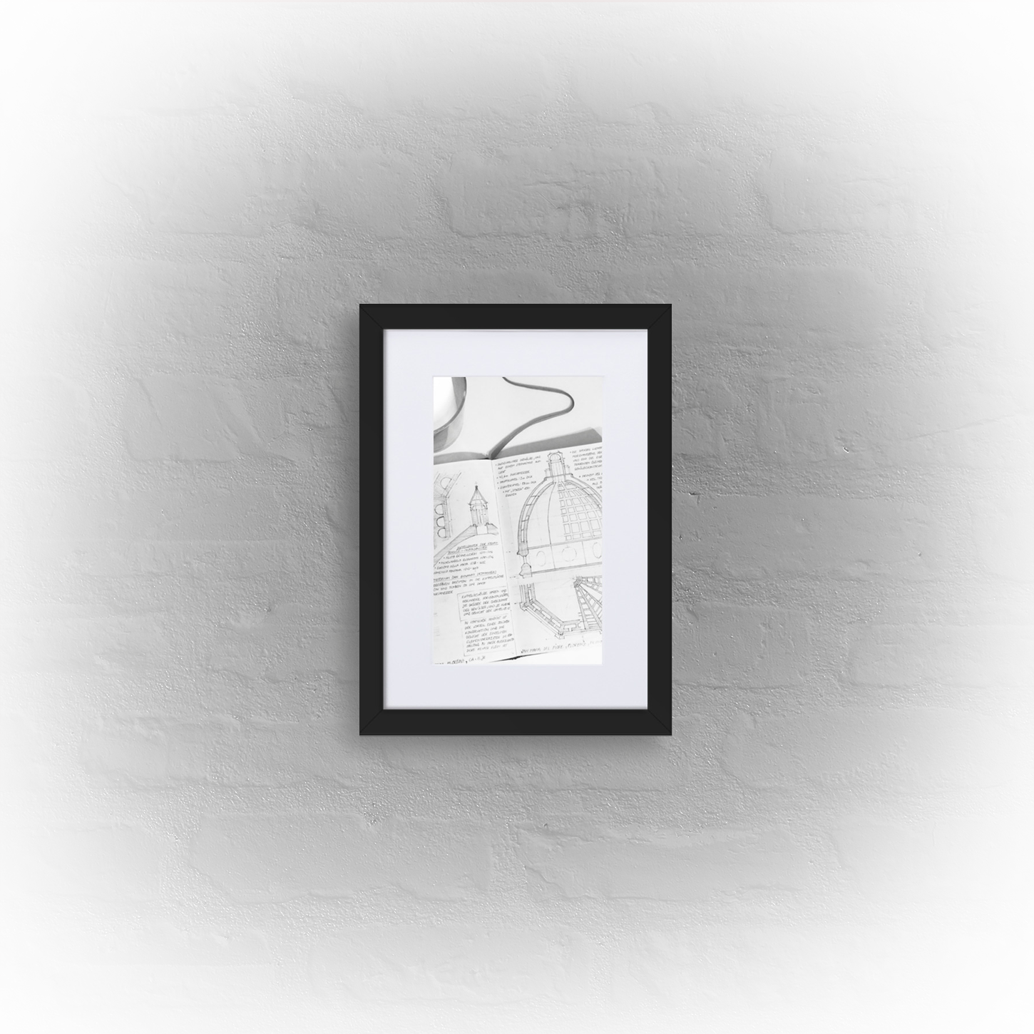 architecture sketchbook page 13 - matte paper black framed poster 21x30cm with mat