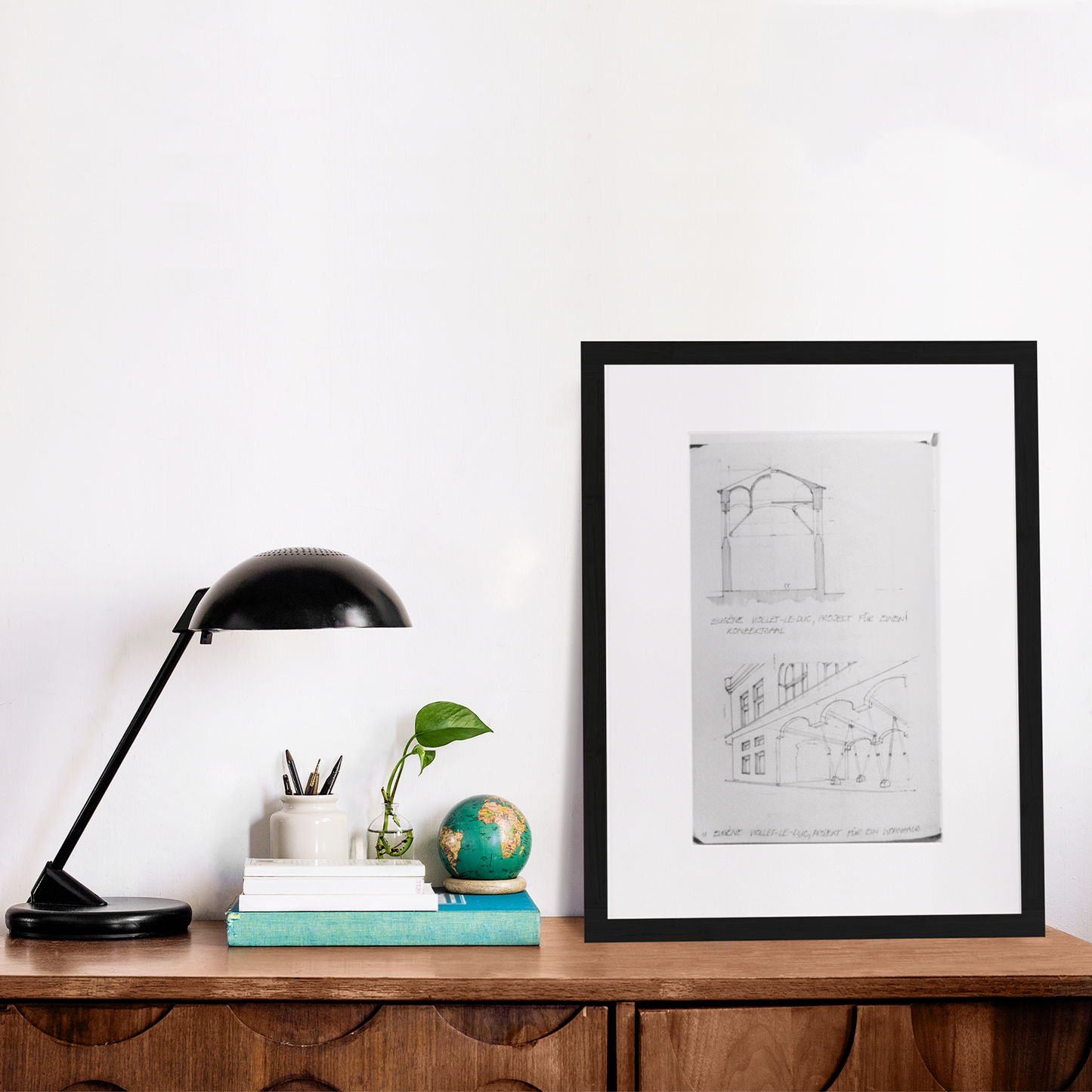 architecture sketchbook page 18 - matte paper black framed poster with mat