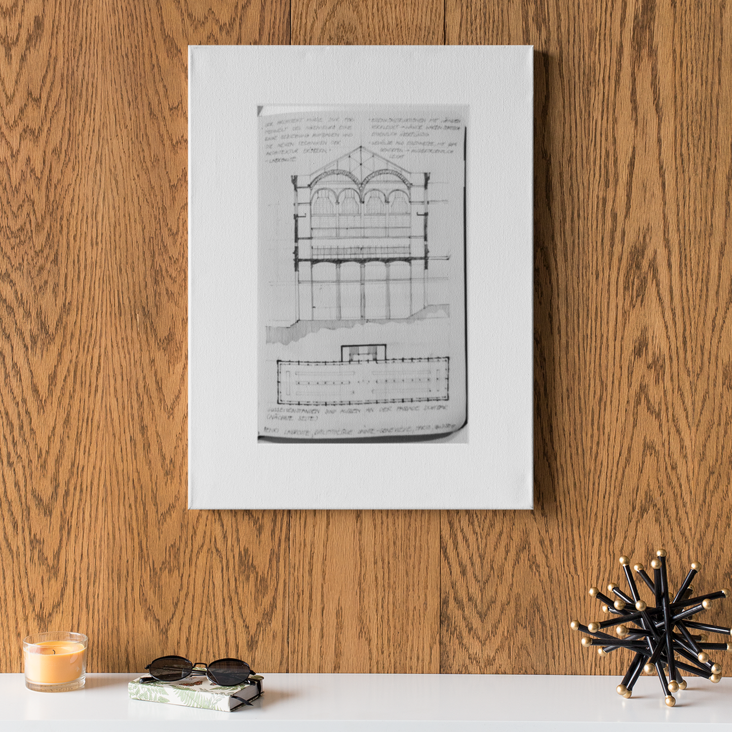 architecture sketchbook page 19 - matte paper white framed poster with mat