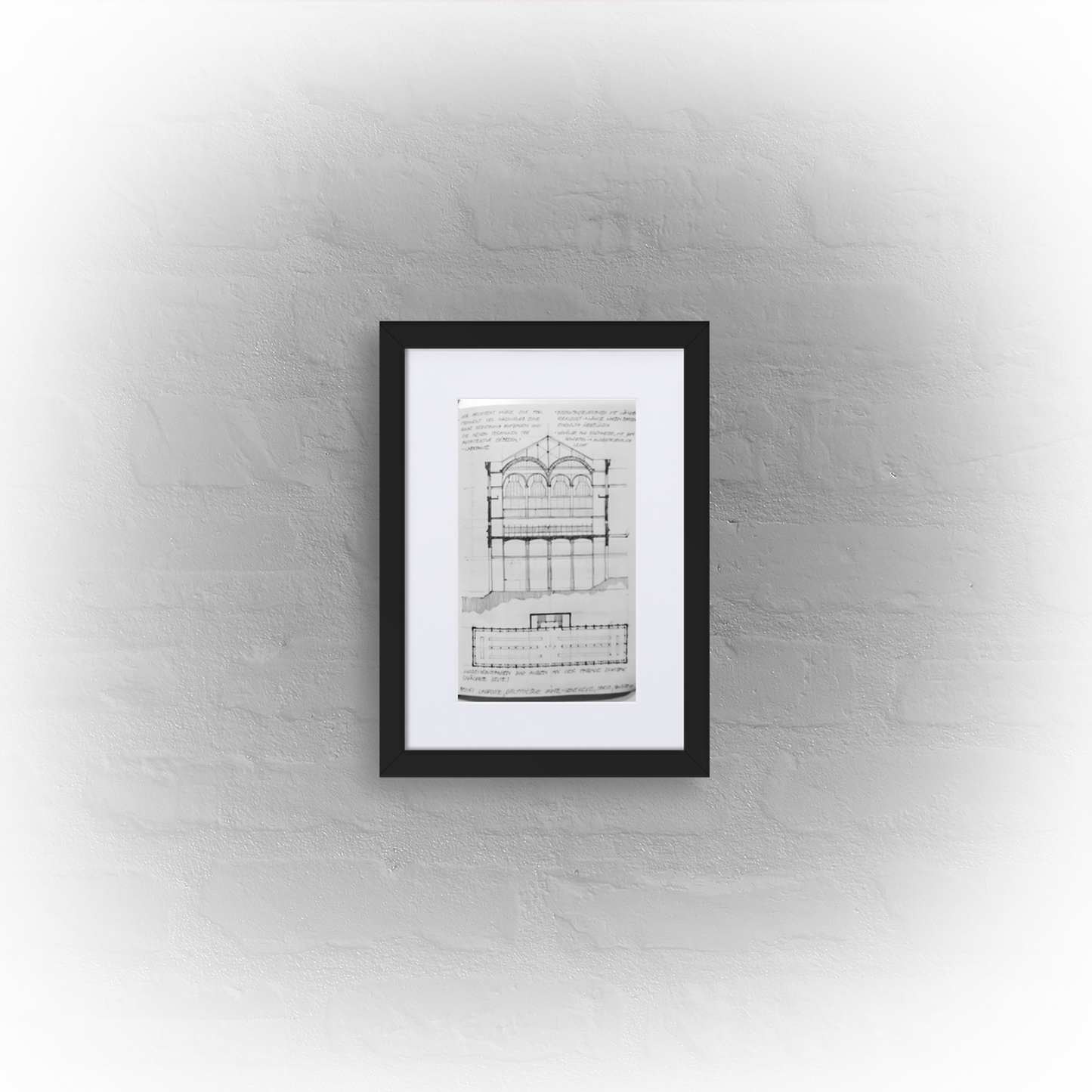 architecture sketchbook page 19 - matte paper black framed poster 21x30cm with mat