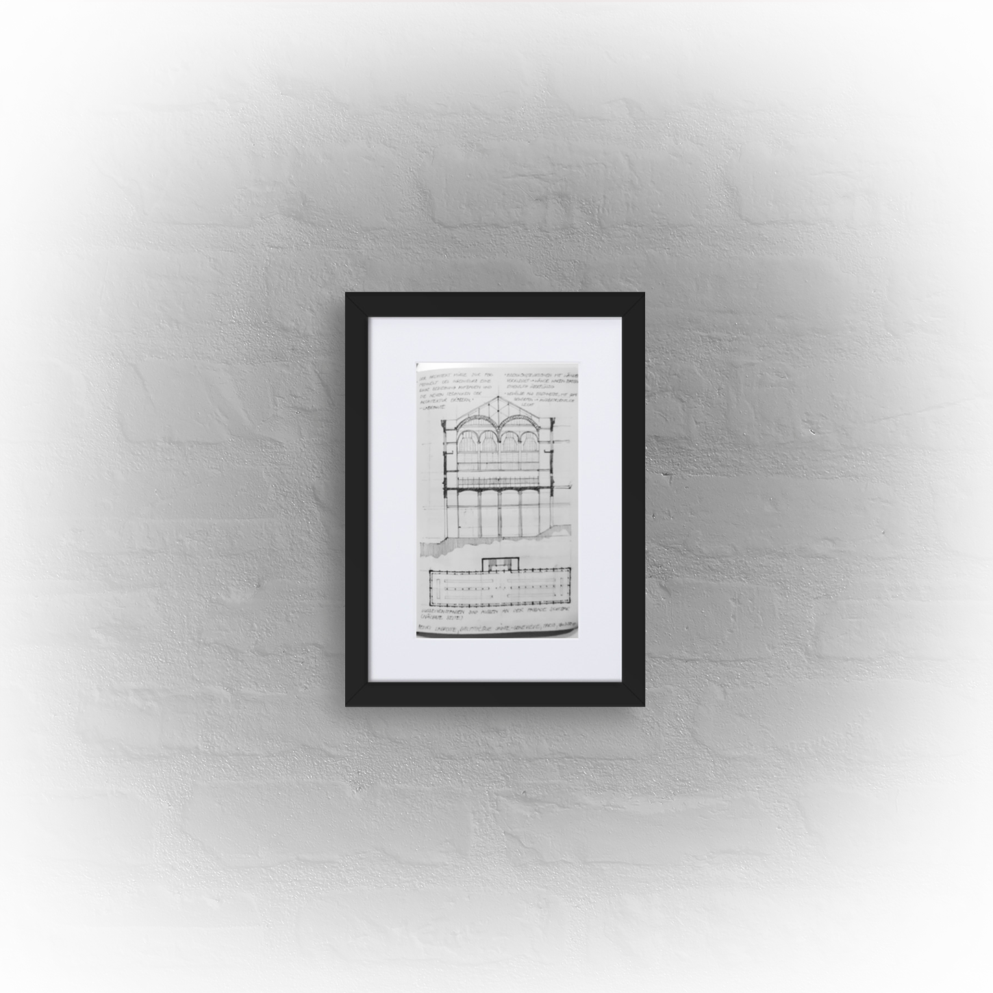 architecture sketchbook page 19 - matte paper black framed poster 21x30cm with mat