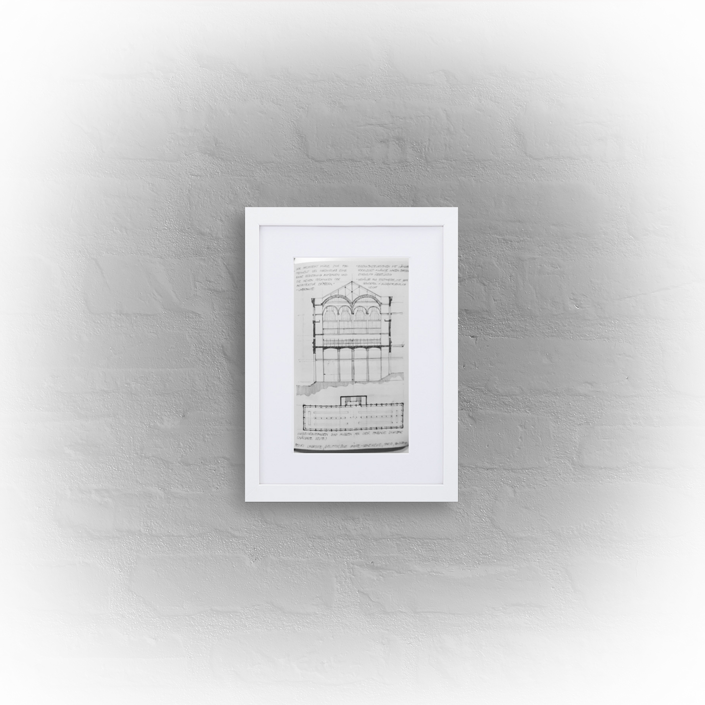 architecture sketchbook page 19 - matte paper white framed poster 21x30cm with mat