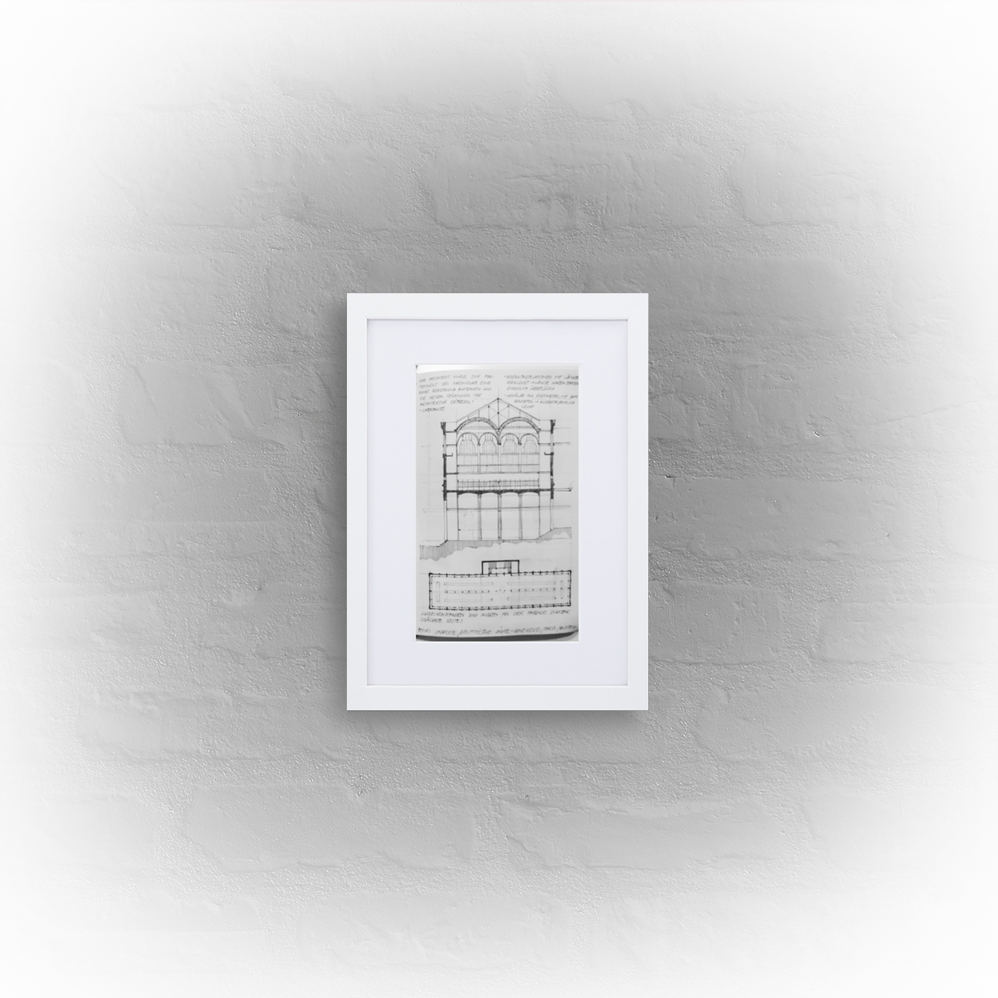 architecture sketchbook page 19 - matte paper white framed poster 21x30cm with mat