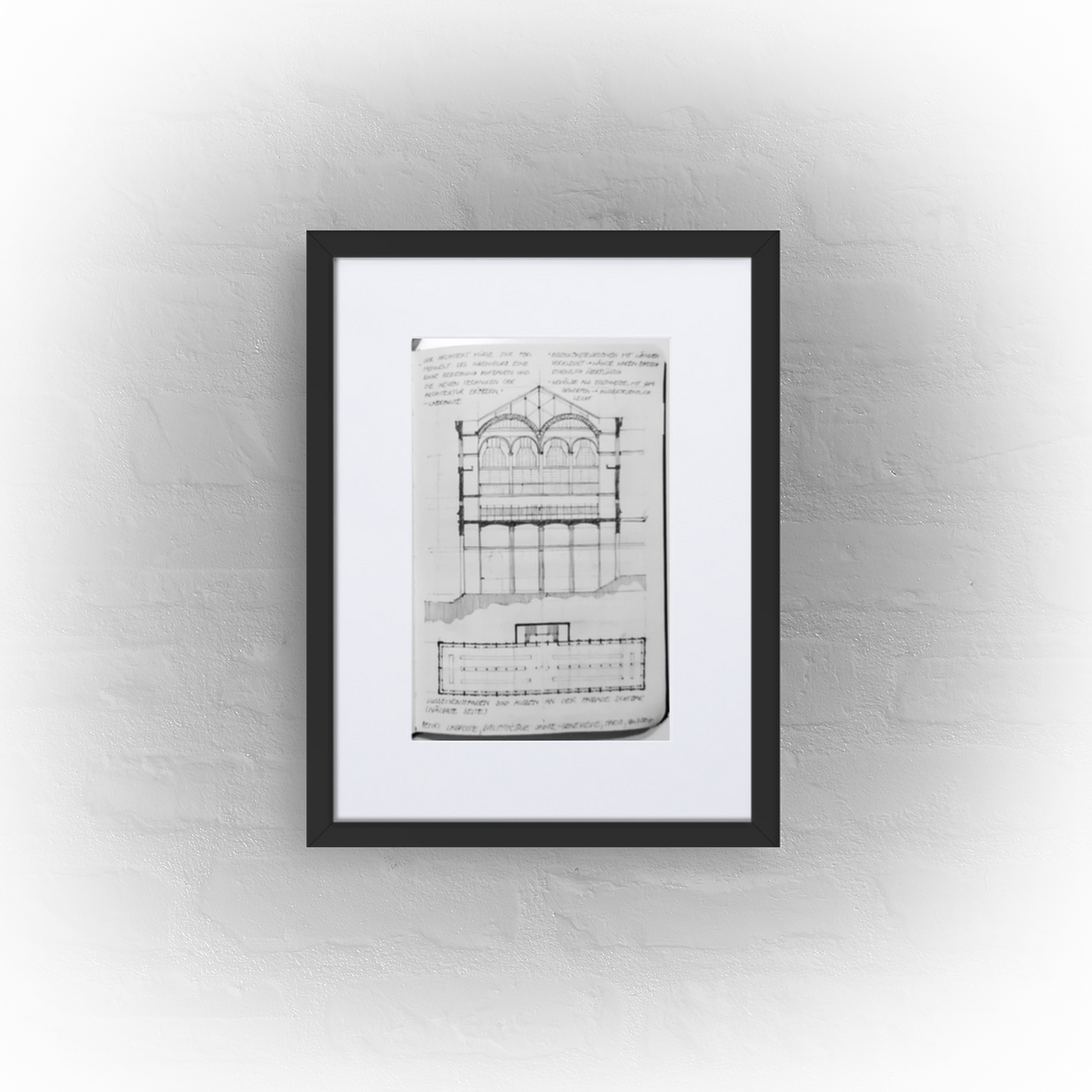 architecture sketchbook page 19 - matte paper black framed poster 30x40cm with mat