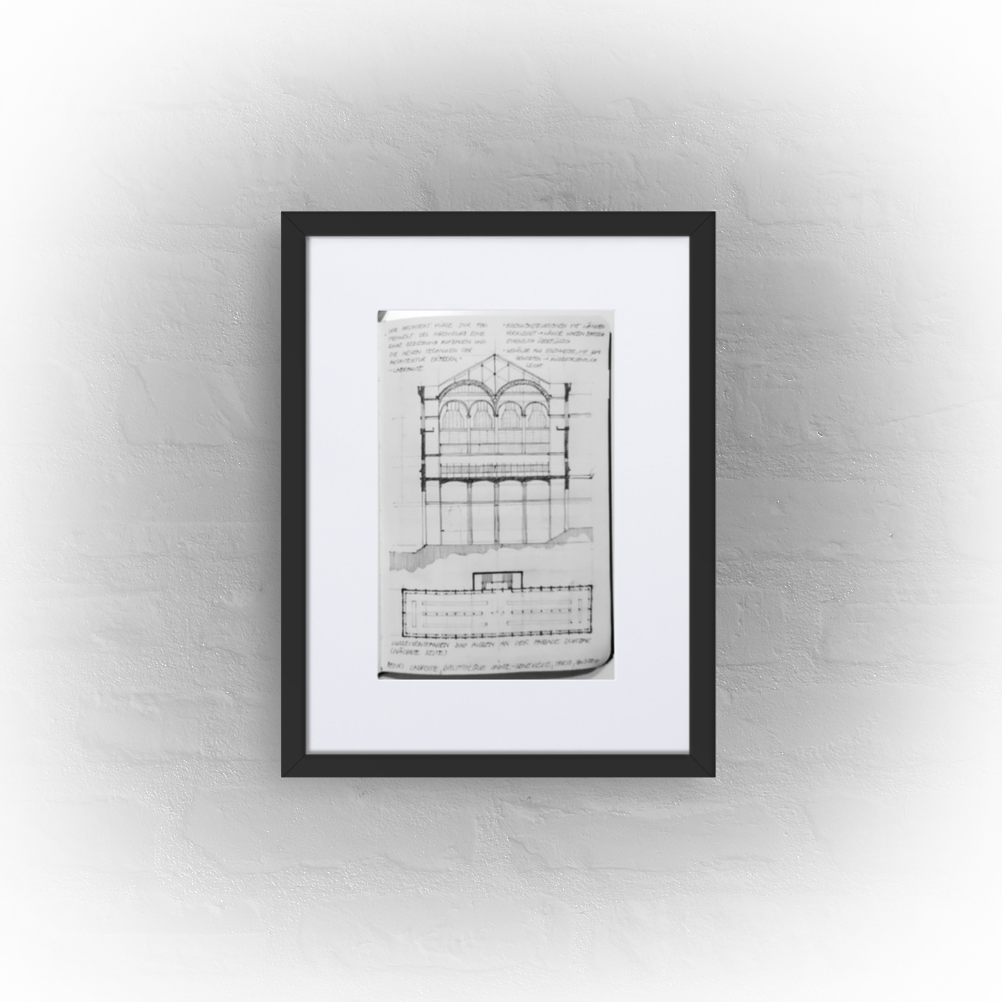 architecture sketchbook page 19 - matte paper black framed poster 30x40cm with mat