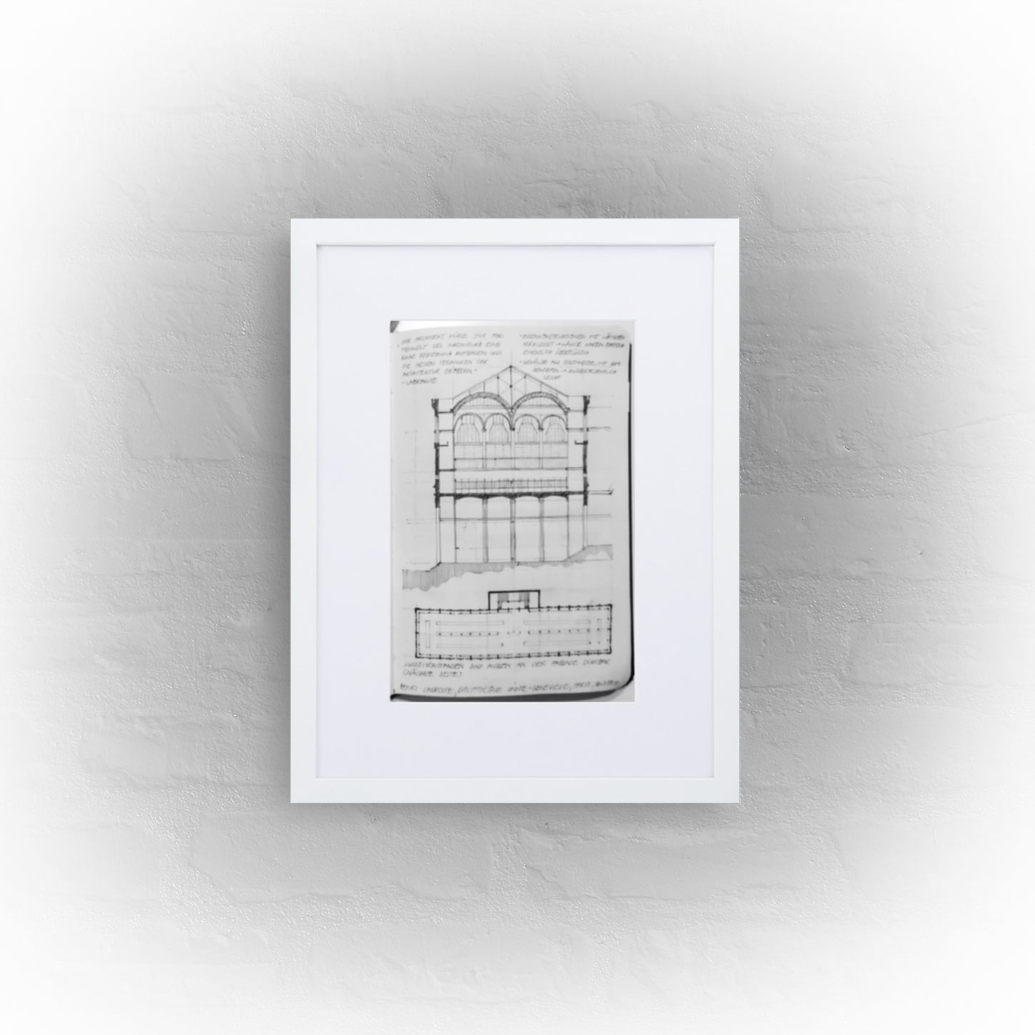 architecture sketchbook page 19 - matte paper white framed poster 30x40cm with mat