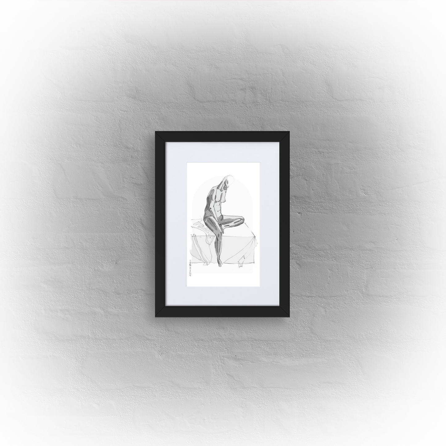 sitting lady '01 - matte paper black framed poster 21x30cm with mat