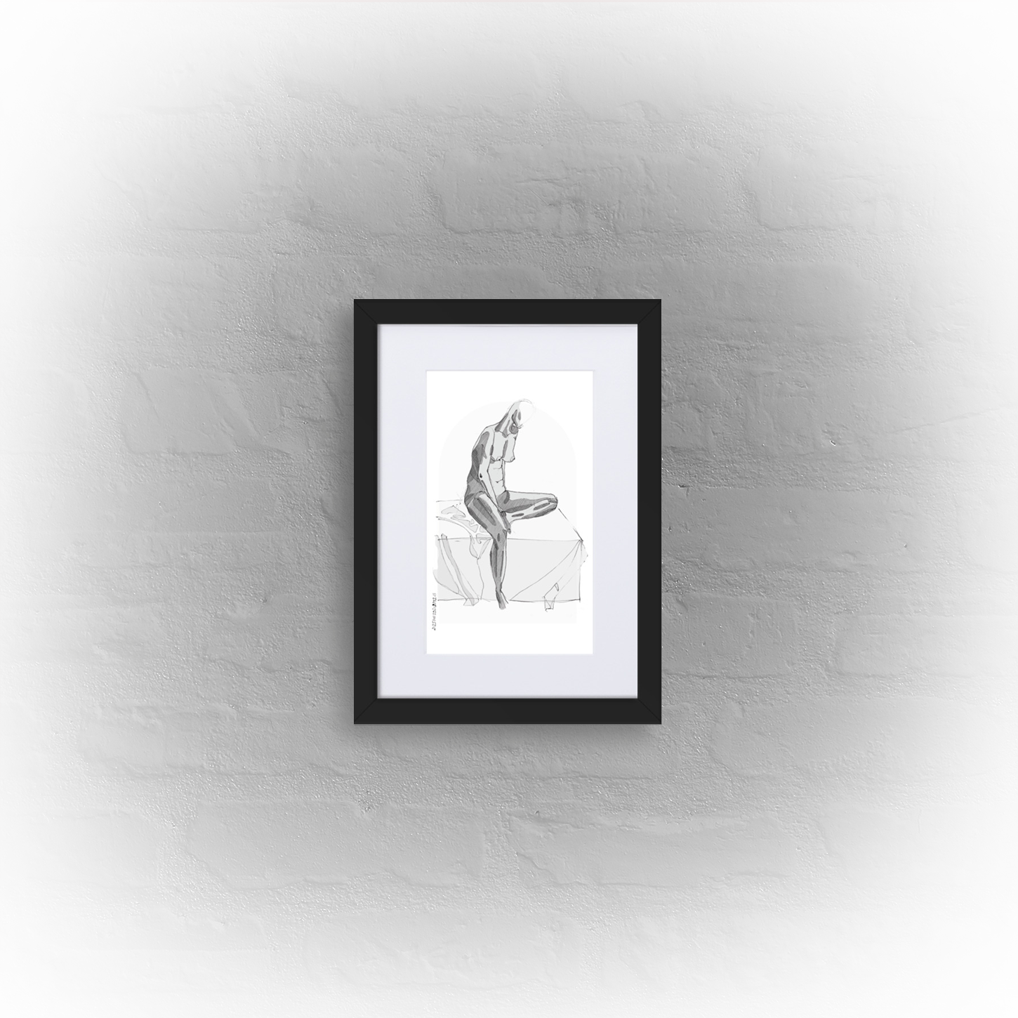 sitting lady '01 - matte paper black framed poster 21x30cm with mat