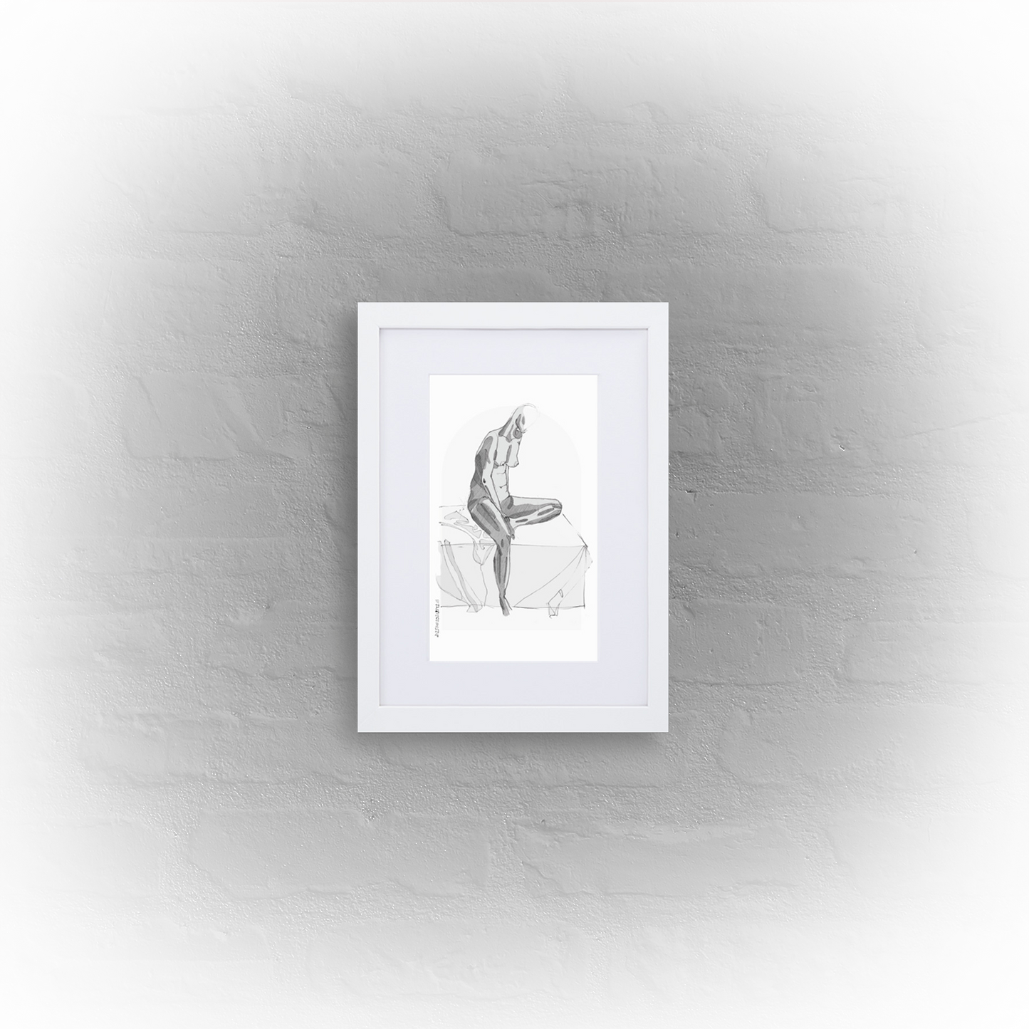 sitting lady '01 - matte paper white framed poster 21x30cm with mat