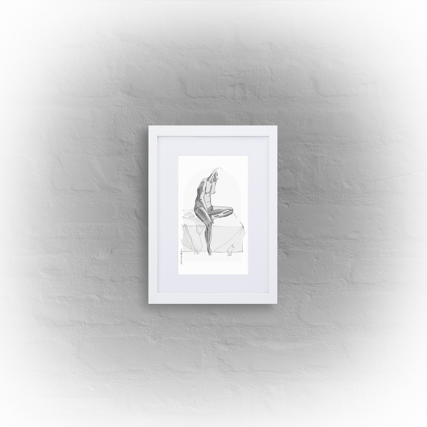 sitting lady '01 - matte paper white framed poster 21x30cm with mat