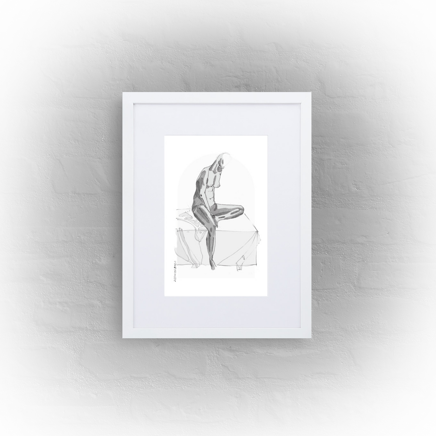 sitting lady '01 - matte paper white framed poster 30x40cm with mat