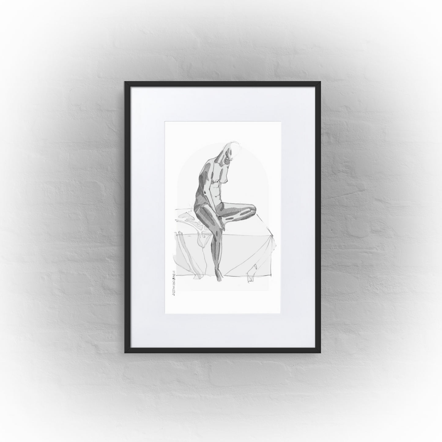 sitting lady '01 - matte paper black framed poster 50x70cm with mat