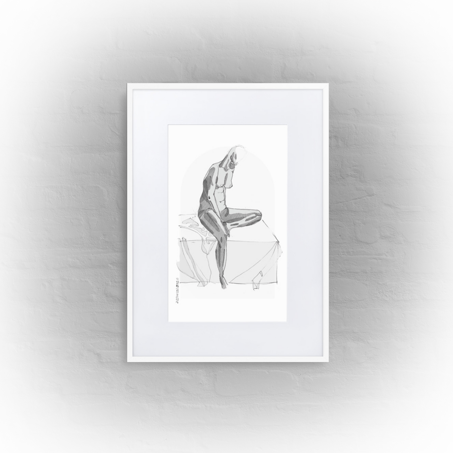 sitting lady '01 - matte paper white framed poster 50x70cm with mat