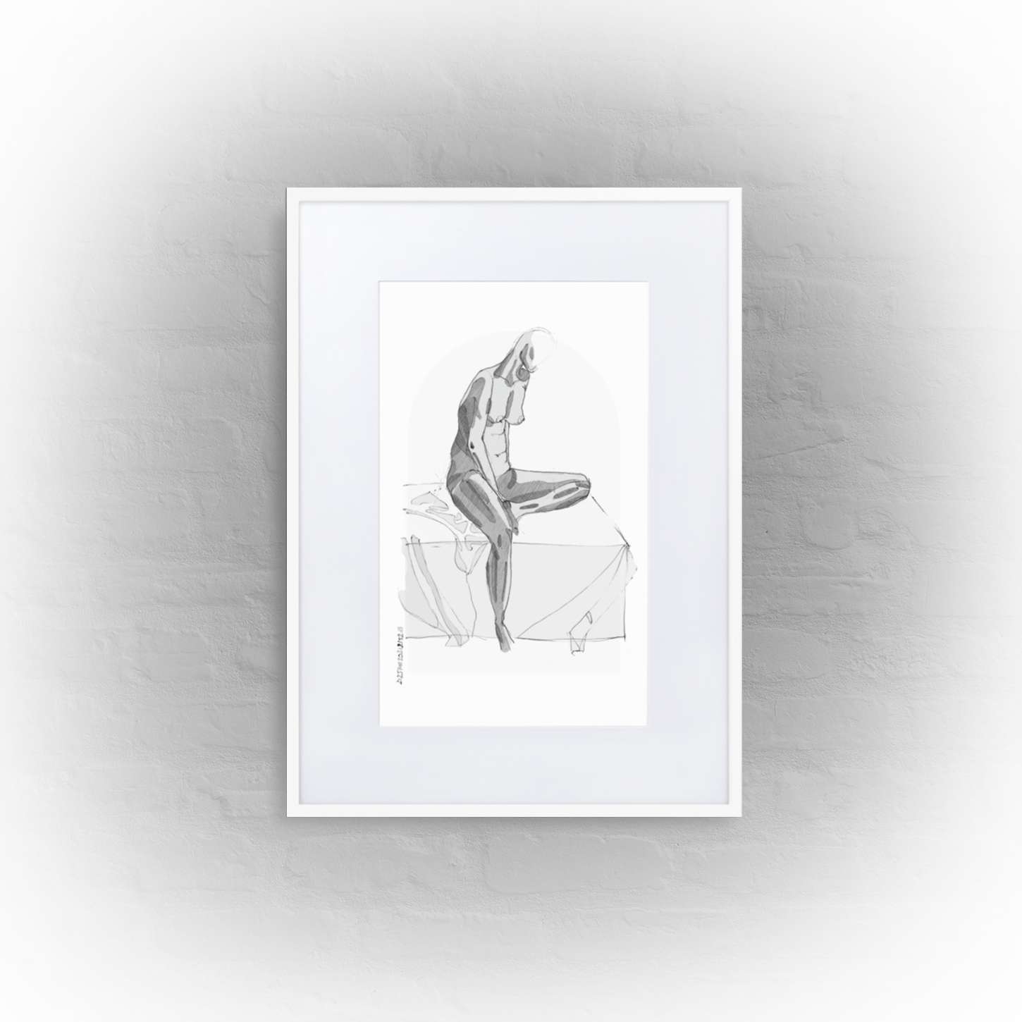 sitting lady '01 - matte paper white framed poster 50x70cm with mat