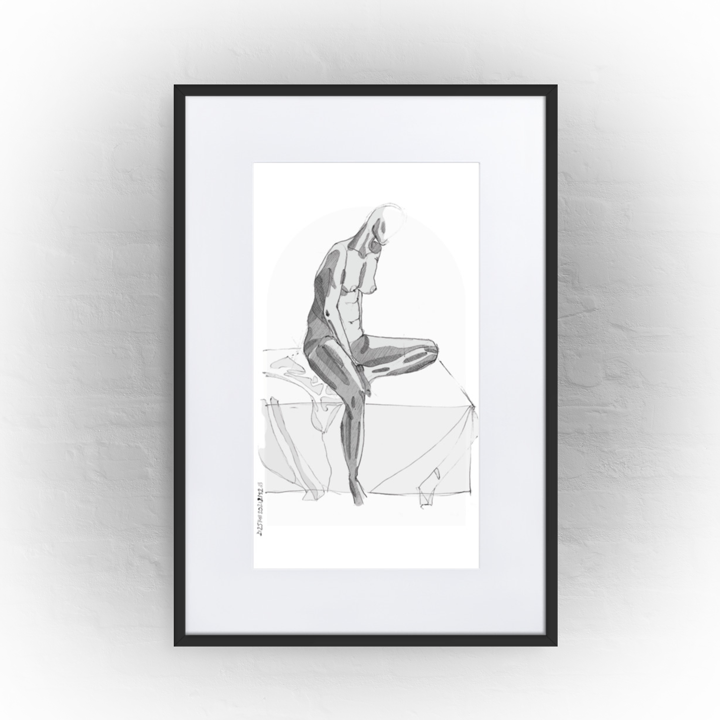 sitting lady '01 - matte paper black framed poster 61x91cm with mat