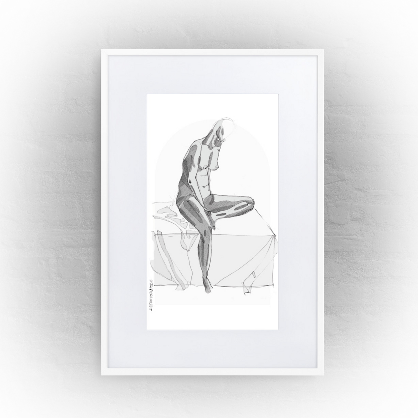 sitting lady '01 - matte paper white framed poster 61x91cm with mat